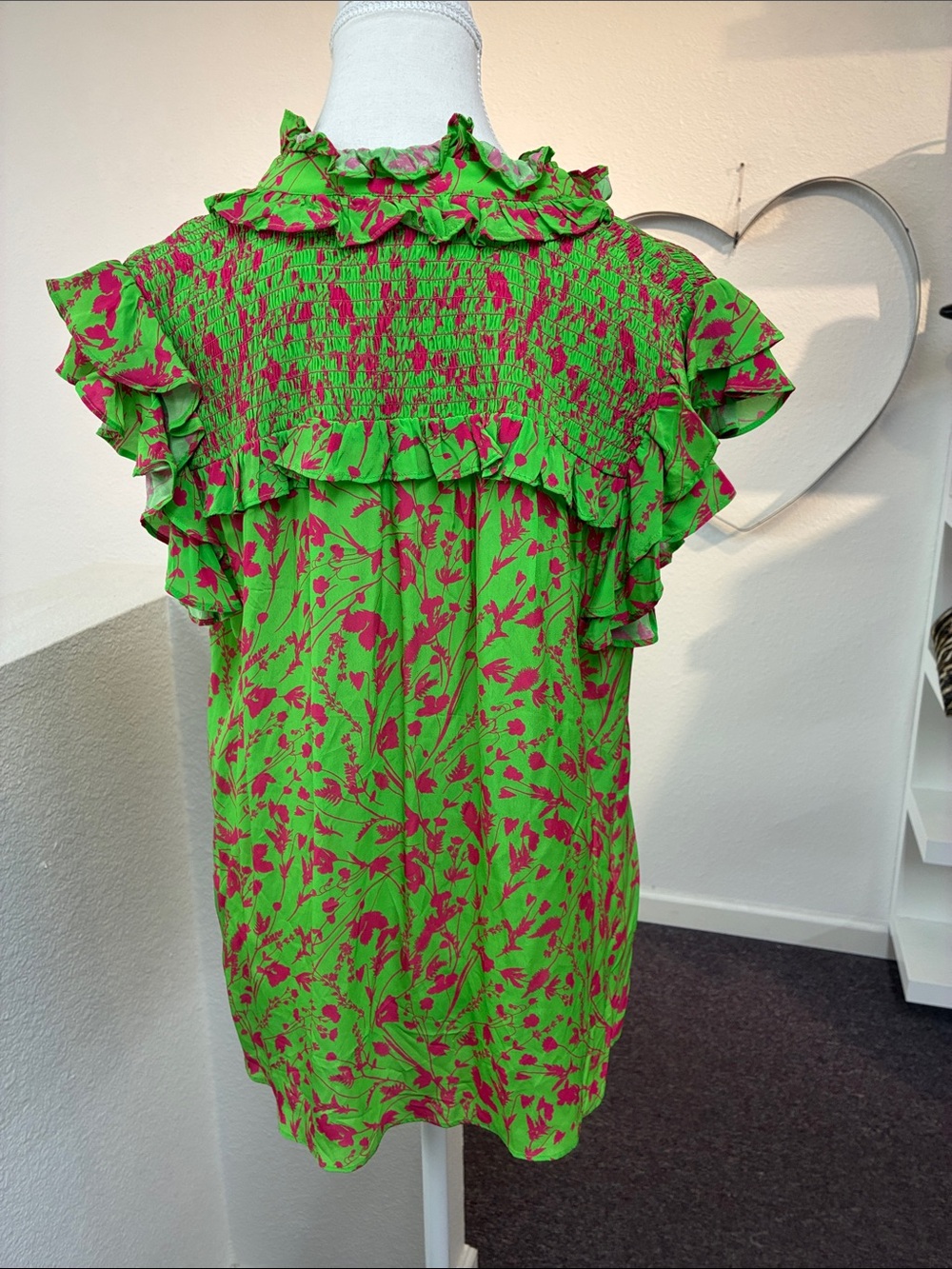 Gilner Farrar Sienna Blouse Womens Green Pink Floral Ruffle Cap Sleeve Top M - Picture 4 of 7